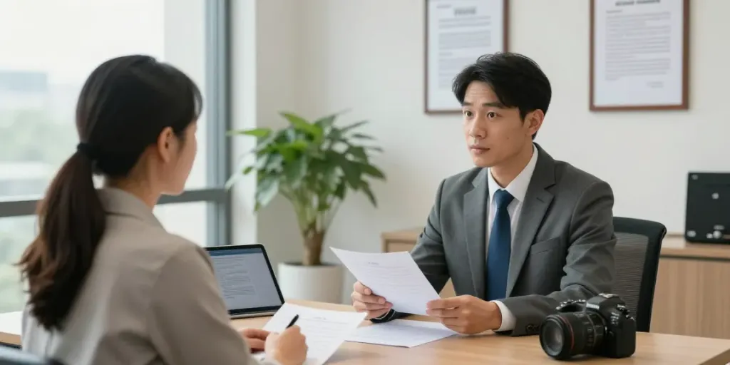 Best DUI attorney Forsyth County consulting with client in a bright law office.