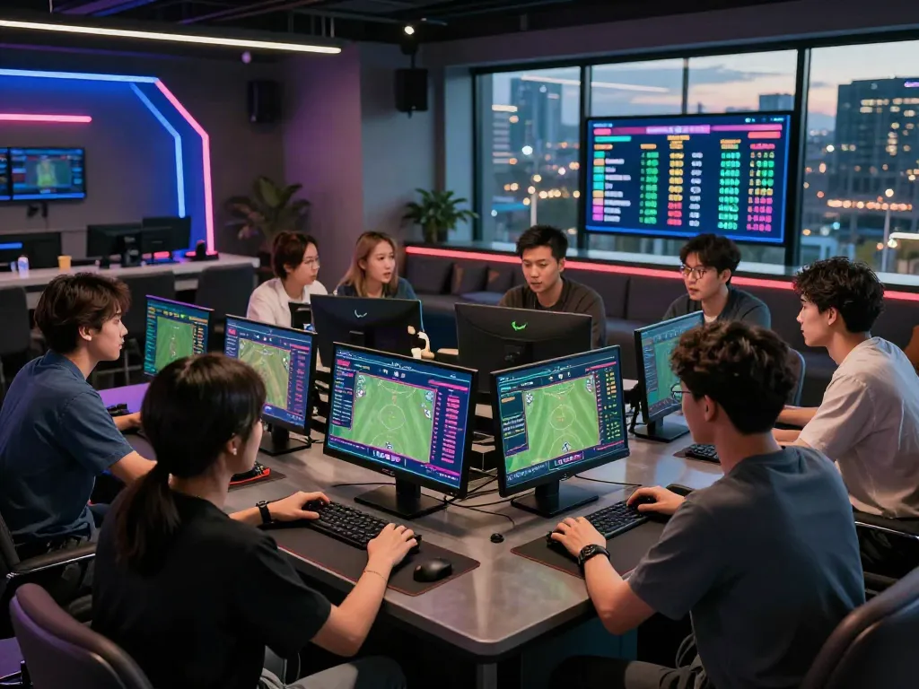 Exciting online gaming atmosphere at https://gem88.jpn.com/, featuring diverse fans engaged in virtual sports betting.