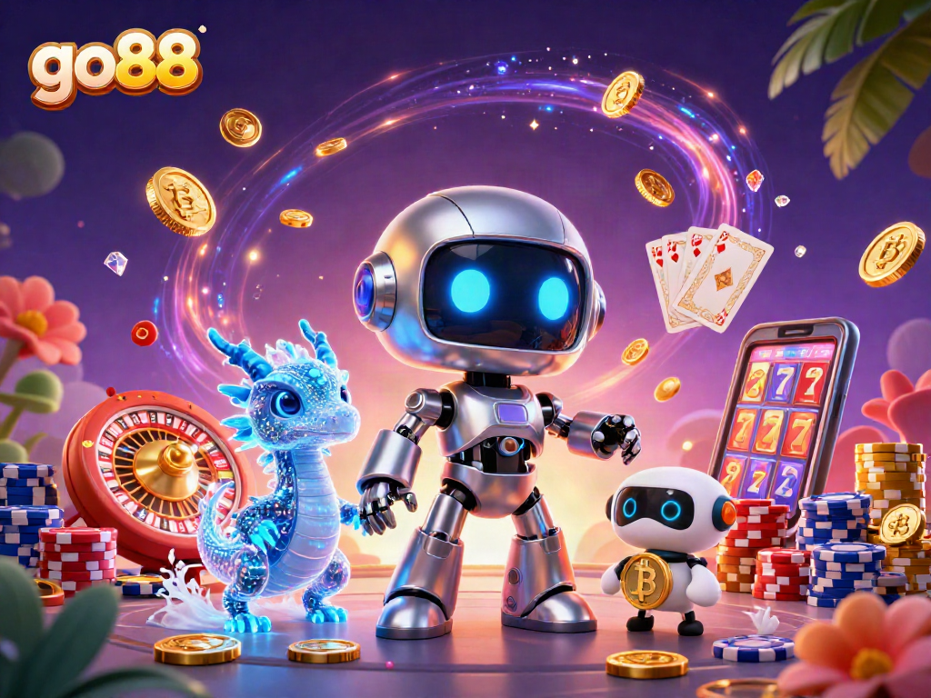 Experience thrilling gaming at go88 with vibrant characters and classic casino elements.
