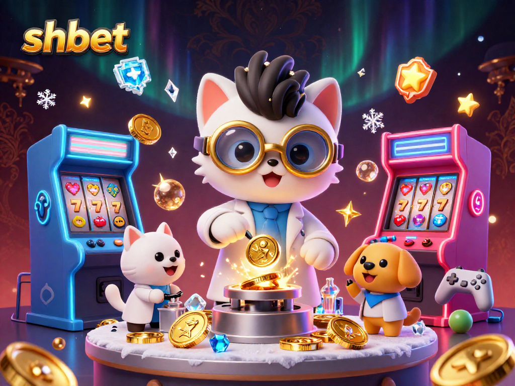 Experience thrilling jackpots with shbet as a mad scientist cat creates golden rewards in a casino environment.