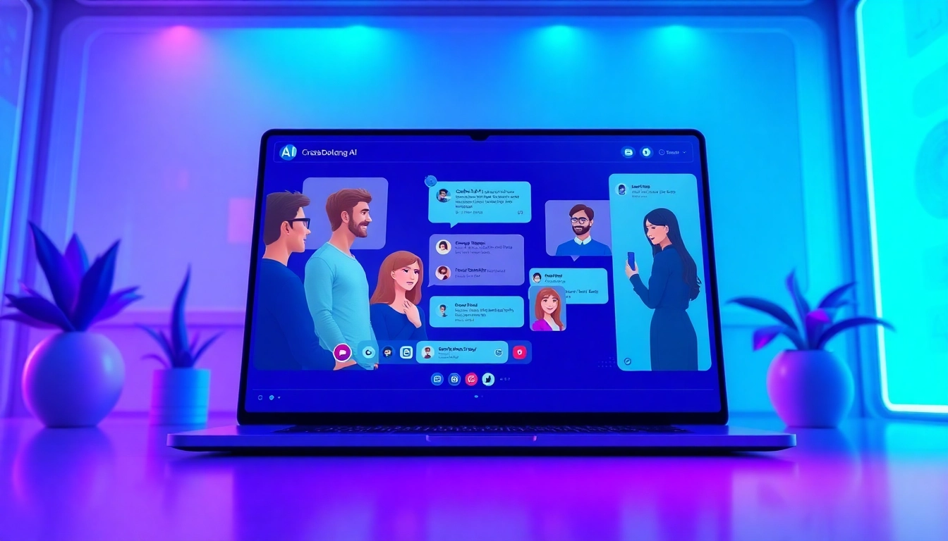 Engaging CrushOn AI digital interface showcasing vibrant character interactions and customization.
