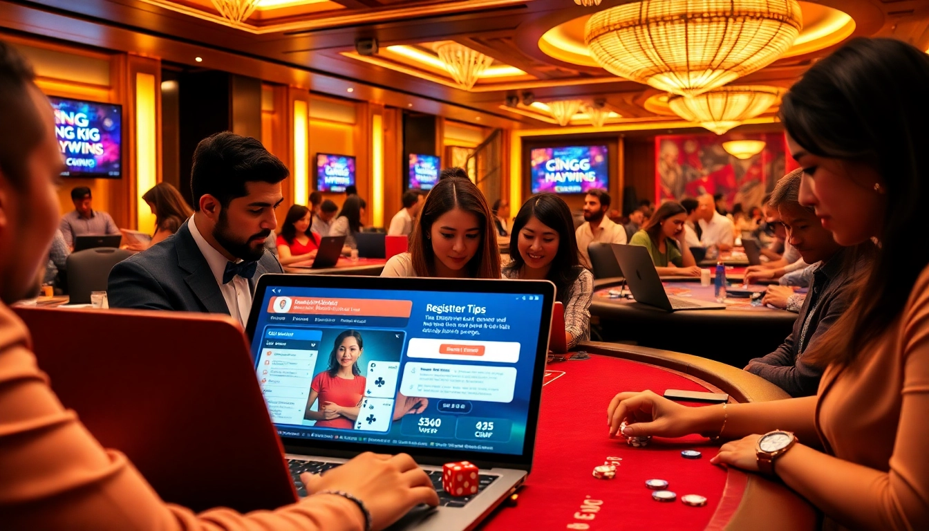 Experience exciting gaming moments with ĐĂNG KÝ HAYWIN on modern devices amidst a luxurious casino atmosphere.